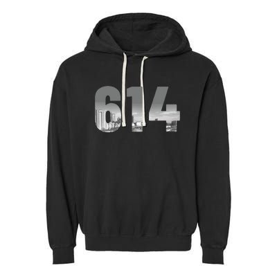 Columbus 614 Area Code Skyline Ohio Vintage Garment-Dyed Fleece Hoodie