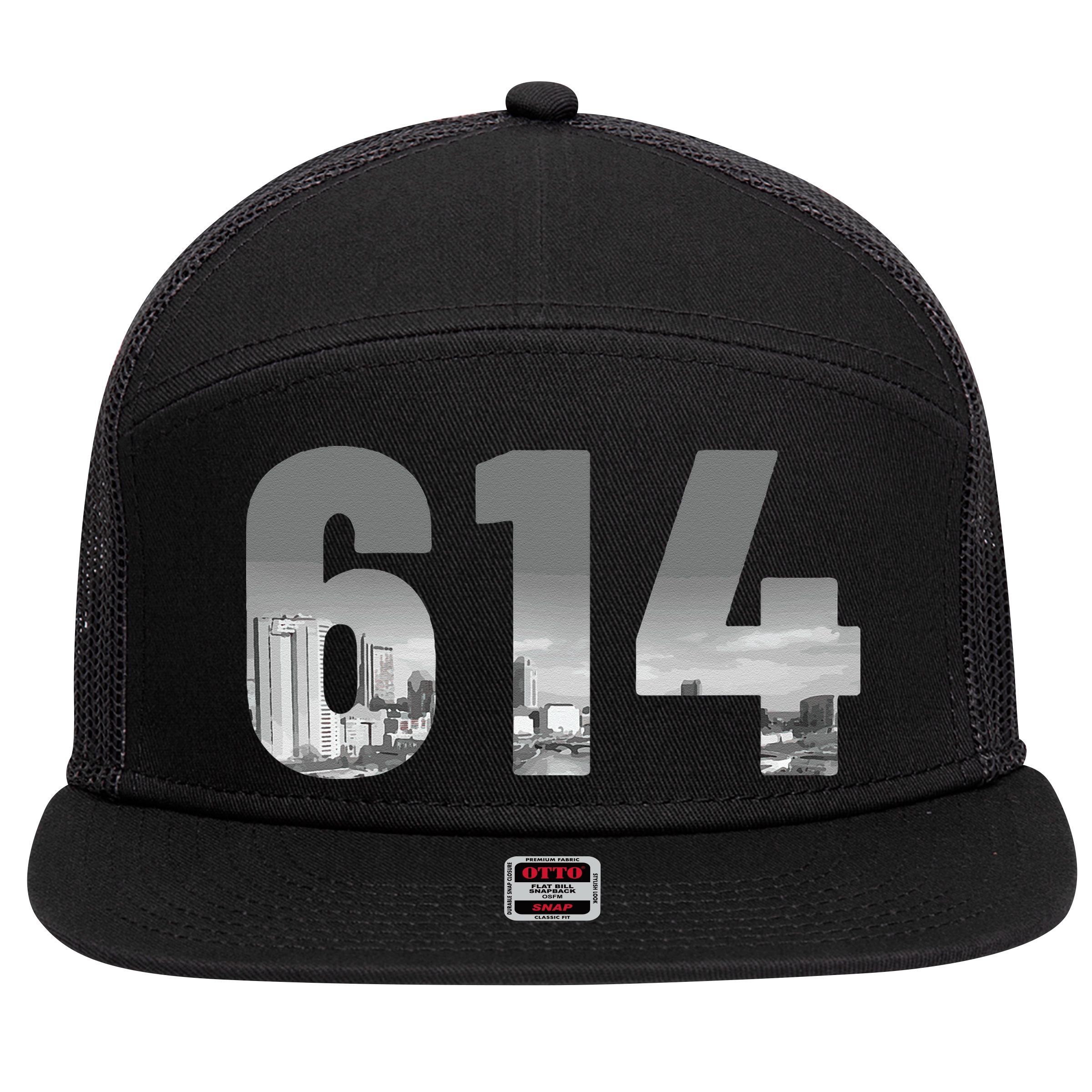 Columbus 614 Area Code Skyline Ohio Vintage 7 Panel Mesh Trucker Snapback Hat