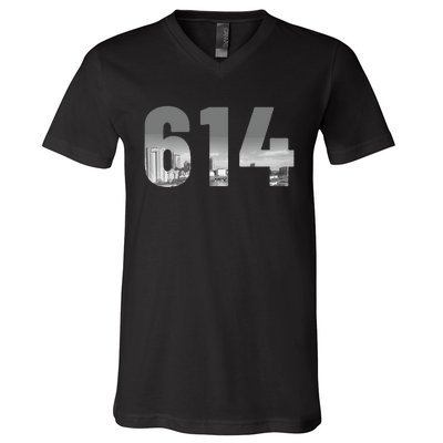 Columbus 614 Area Code Skyline Ohio Vintage V-Neck T-Shirt