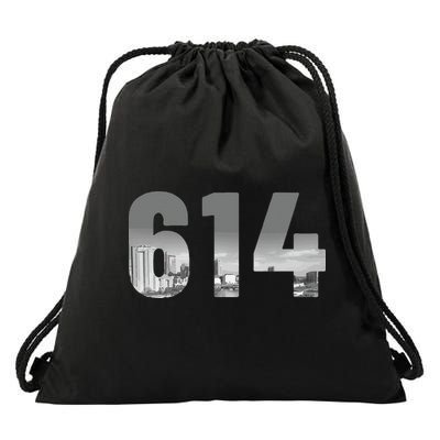 Columbus 614 Area Code Skyline Ohio Vintage Drawstring Bag