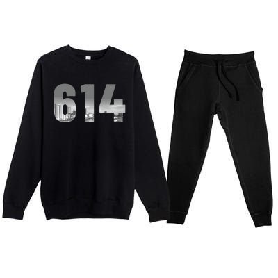 Columbus 614 Area Code Skyline Ohio Vintage Premium Crewneck Sweatsuit Set