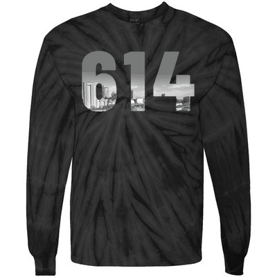 Columbus 614 Area Code Skyline Ohio Vintage Tie-Dye Long Sleeve Shirt