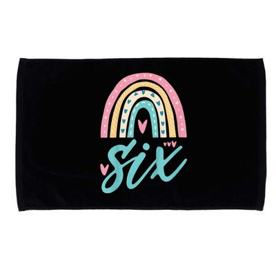 Cute 6th Birthday 6 Six Hearts Rainbow 6 Years Old Bday Microfiber Hand Towel