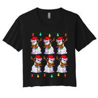 Cute 6 Dabbing Snowman Christmas Lights Xmas Women's Crop Top Tee