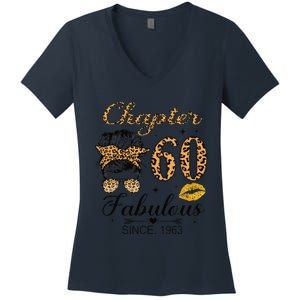 Chapter 60 Fabulous Since 1963 60th Birthday Messy Bun Women's V-Neck T-Shirt