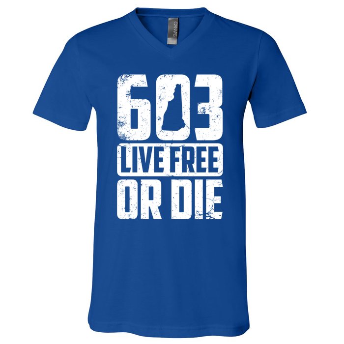 Cool 603 Live Free Or Die Funny New Hampshire Patriot Gift V-Neck T-Shirt