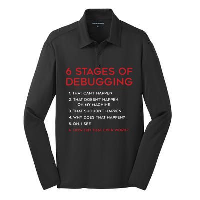 Coding 6 Stages Of Debugging Bug Computer Programmer Silk Touch Performance Long Sleeve Polo