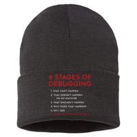 Coding 6 Stages Of Debugging Bug Computer Programmer Sustainable Knit Beanie