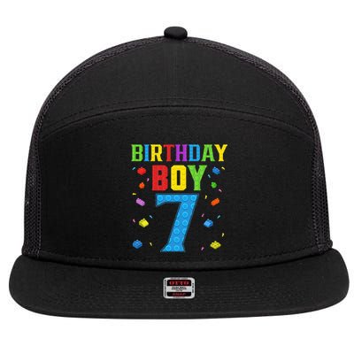 Cute 7th Birthday Gift 7 Years Old Block Buildingss 7 Panel Mesh Trucker Snapback Hat