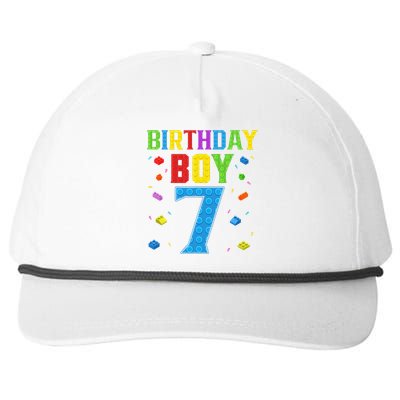 Cute 7th Birthday Gift 7 Years Old Block Buildingss Snapback Five-Panel Rope Hat