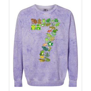 Cute 7th Birthday Frog Themed 7 Year Old Frog Lover Colorblast Crewneck Sweatshirt