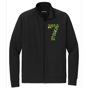 Cute 7th Birthday Frog Themed 7 Year Old Frog Lover Stretch Full-Zip Cadet Jacket