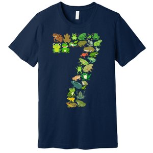 Cute 7th Birthday Frog Themed 7 Year Old Frog Lover Premium T-Shirt