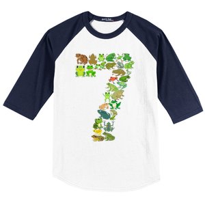 Cute 7th Birthday Frog Themed 7 Year Old Frog Lover Baseball Sleeve Shirt