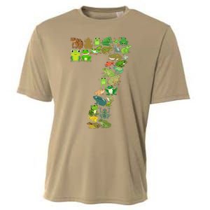 Cute 7th Birthday Frog Themed 7 Year Old Frog Lover Cooling Performance Crew T-Shirt