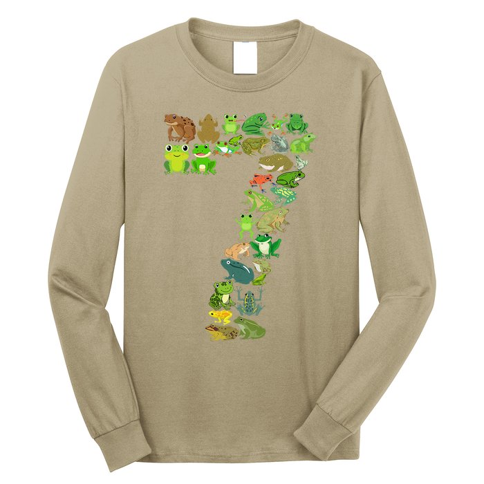 Cute 7th Birthday Frog Themed 7 Year Old Frog Lover Long Sleeve Shirt