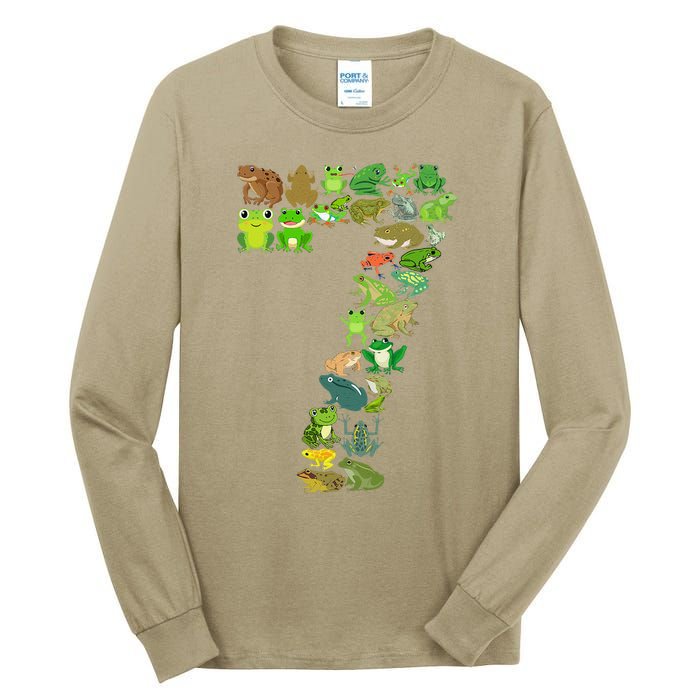 Cute 7th Birthday Frog Themed 7 Year Old Frog Lover Tall Long Sleeve T-Shirt