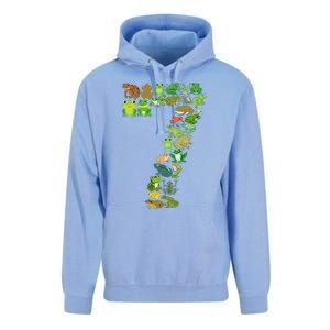 Cute 7th Birthday Frog Themed 7 Year Old Frog Lover Unisex Surf Hoodie