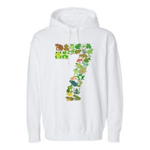 Cute 7th Birthday Frog Themed 7 Year Old Frog Lover Garment-Dyed Fleece Hoodie