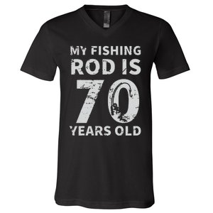 Cute 70th Birthday Fisherman Seventy Years Old Fishing Lover V-Neck T-Shirt