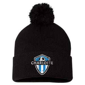 Charlotte 704 Jersey Fan Badge Pom Pom 12in Knit Beanie