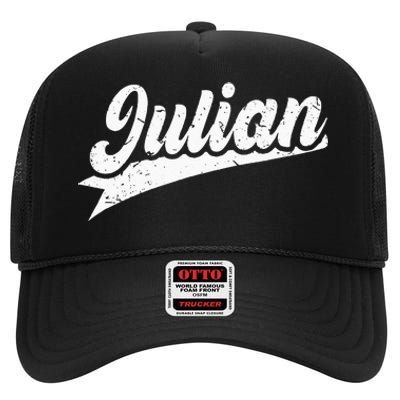 Classic 70s Retro Name Julian High Crown Mesh Back Trucker Hat