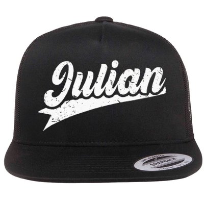 Classic 70s Retro Name Julian Flat Bill Trucker Hat