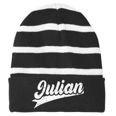 Classic 70s Retro Name Julian Striped Beanie with Solid Band