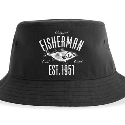 Cute 72 Year Old Fisherman Love Fishing 1951 72nd Birthday Sustainable Bucket Hat