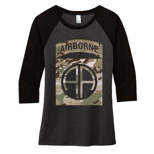 Camo 82nd Airborne Division Ocp Acu Multicam Camouflage Women's Tri-Blend 3/4-Sleeve Raglan Shirt