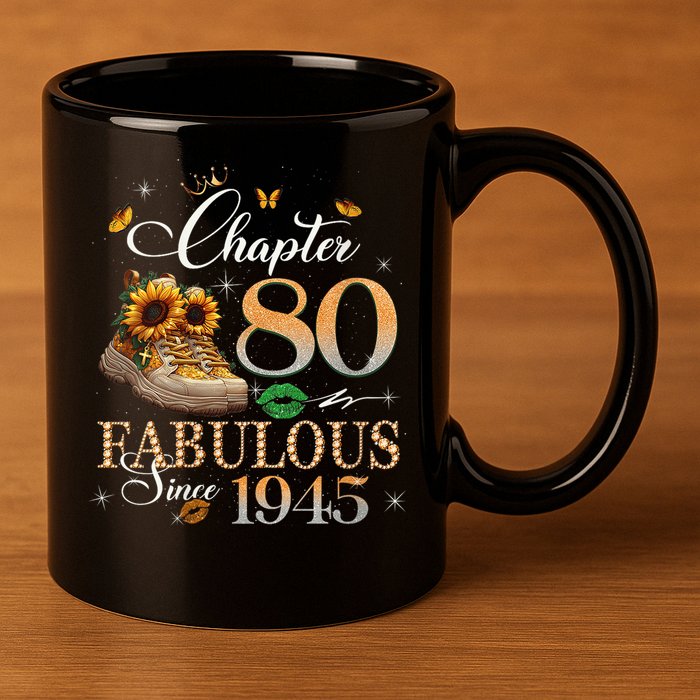 Chapter 80 Fabulous Since 1945 80th Birthday Queen Diamond 11oz C Handle Ceramic Mug