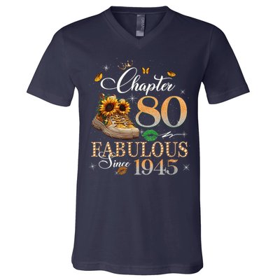 Chapter 80 Fabulous Since 1945 80th Birthday Queen Diamond V-Neck T-Shirt