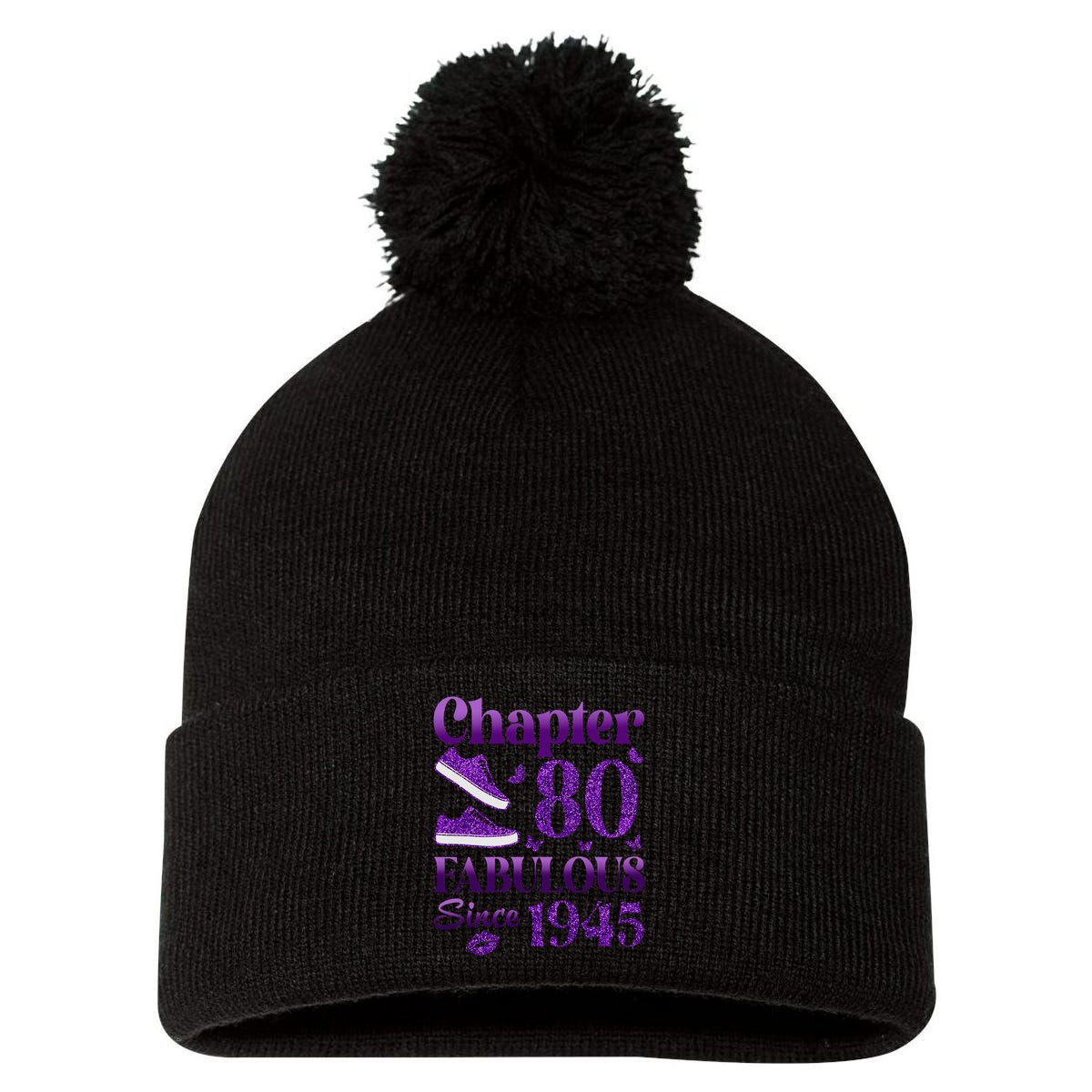 Chapter 80 Fabulous Since 1945 80Th Birthday Pom Pom 12in Knit Beanie