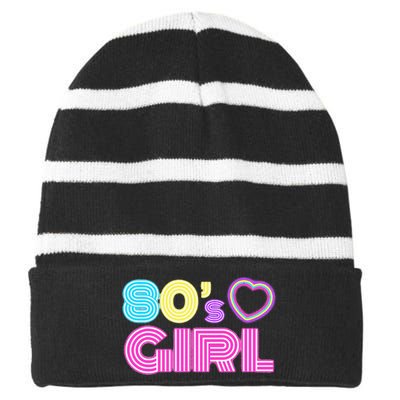 Cool 80s Girl For Women Mom 1980S Birthday Striped Beanie with Solid Band