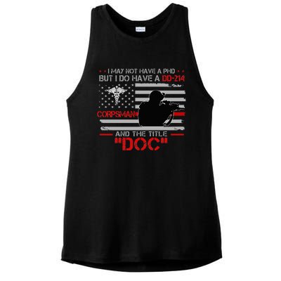 Corpsman 8404 Title Doc DD214 Gift For Corpsman Veteran Ladies PosiCharge Tri-Blend Wicking Tank