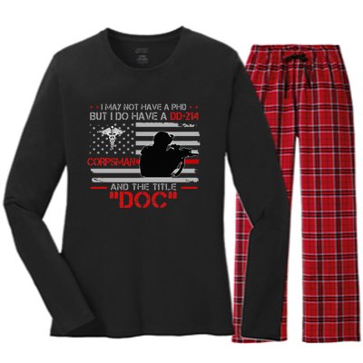 Corpsman 8404 Title Doc DD214 Gift For Corpsman Veteran Women's Long Sleeve Flannel Pajama Set 