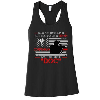 Corpsman 8404 Title Doc DD214 Gift For Corpsman Veteran Women's Racerback Tank