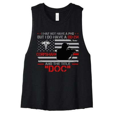 Corpsman 8404 Title Doc DD214 Gift For Corpsman Veteran Women's Racerback Cropped Tank