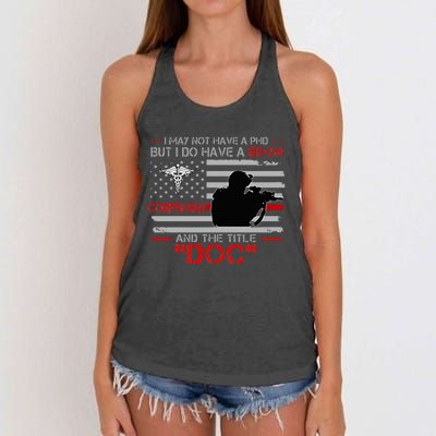 Corpsman 8404 Title Doc DD214 Gift For Corpsman Veteran Women's Knotted Racerback Tank