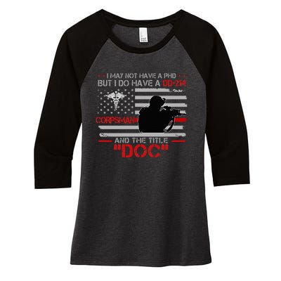 Corpsman 8404 Title Doc DD214 Gift For Corpsman Veteran Women's Tri-Blend 3/4-Sleeve Raglan Shirt