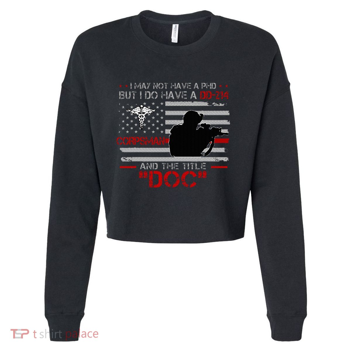Corpsman 8404  Title Doc DD214  Gift For Corpsman Veteran Cropped Pullover Crew