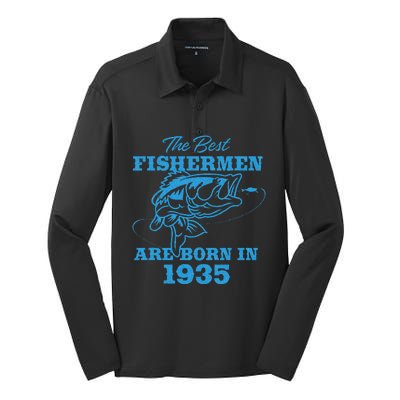 Cute 88 Year Old Fisherman Fishing 1935 88th Birthday Silk Touch Performance Long Sleeve Polo