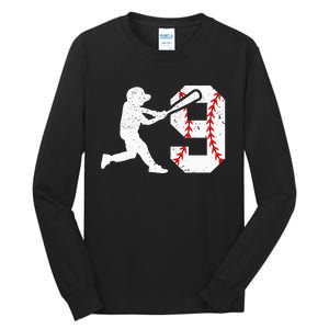 cutes 9th Birthday Baseball Big Number Nine 9 Year Old Tall Long Sleeve T-Shirt