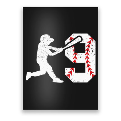 cutes 9th Birthday Baseball Big Number Nine 9 Year Old Poster