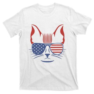 Cat Americat 4th Of July Glasses American Flag T-Shirt