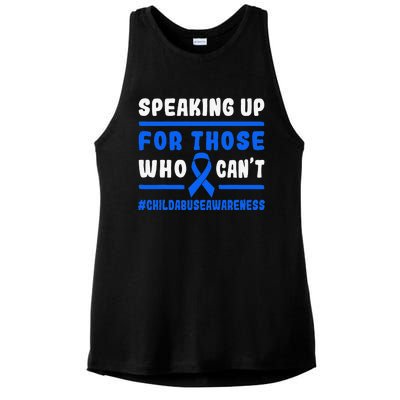 Child Abuse Awareness Month Blue Ribbon Domestic Violence Ladies PosiCharge Tri-Blend Wicking Tank