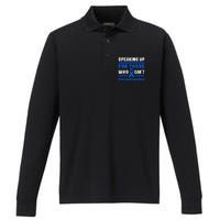 Child Abuse Awareness Month Blue Ribbon Domestic Violence Performance Long Sleeve Polo