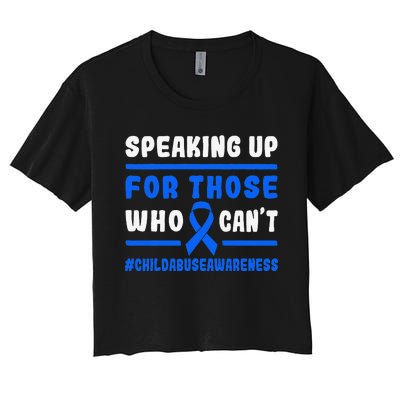 Child Abuse Awareness Month Blue Ribbon Domestic Violence Women's Crop Top Tee