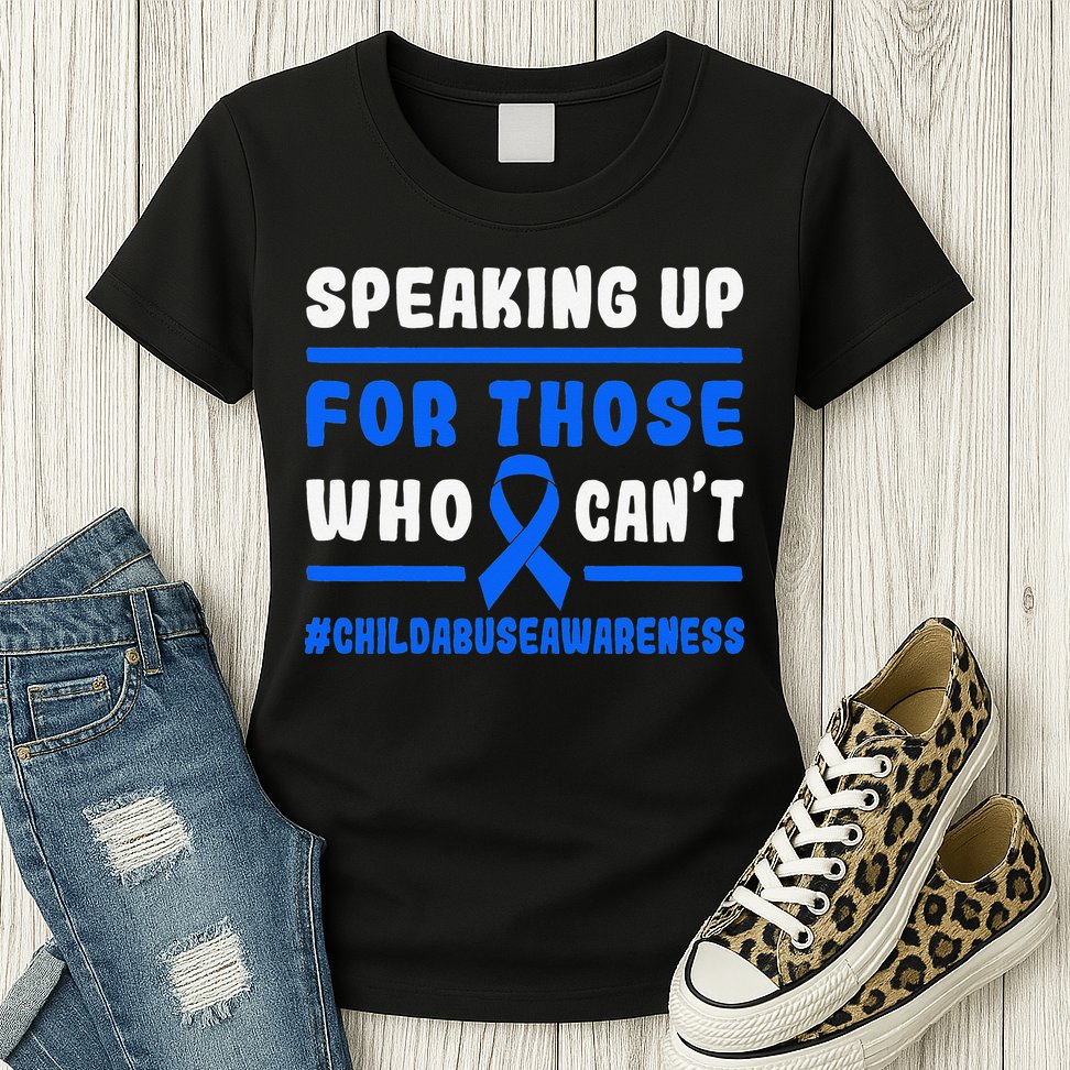 Child Abuse Awareness Month Blue Ribbon Domestic Violence Womens T-Shirt