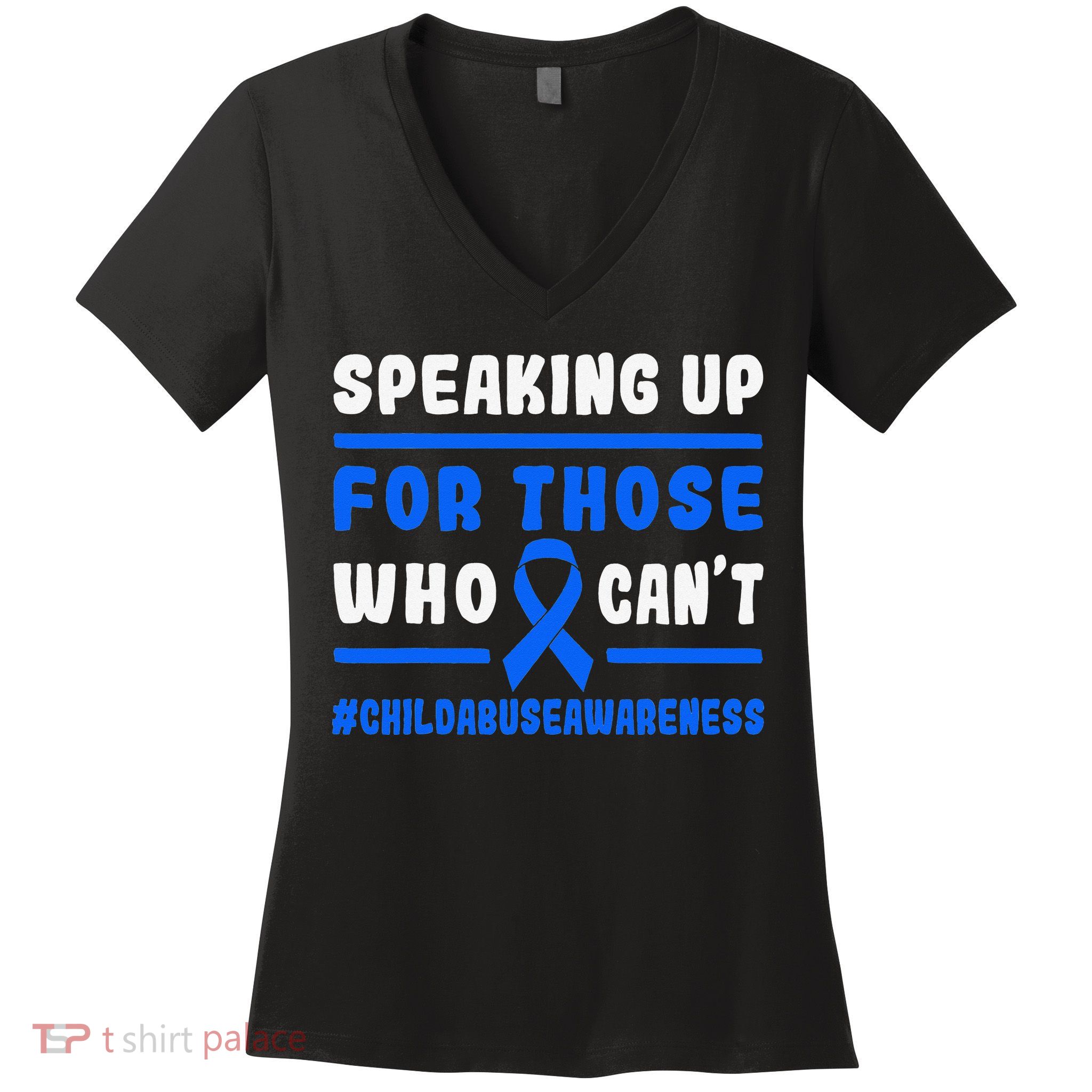 Child Abuse Awareness Month Blue Ribbon Domestic Violence Women's V-Neck T-Shirt